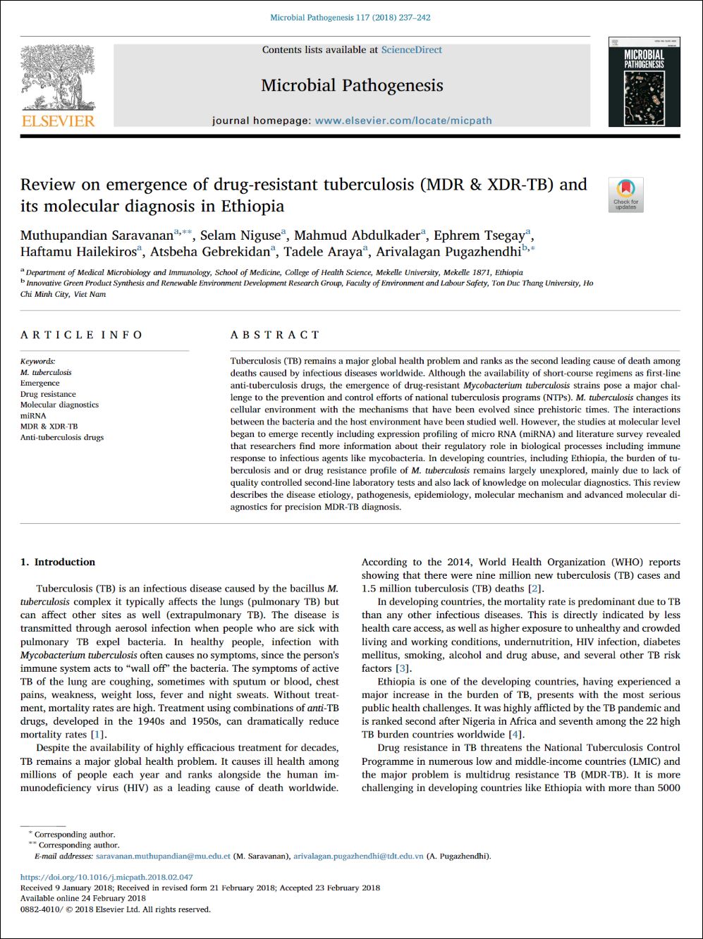 Review on emergence of drug-resistant tuberculosis (MDR & XDR-TB) and its molecular diagnosis in Ethiopia