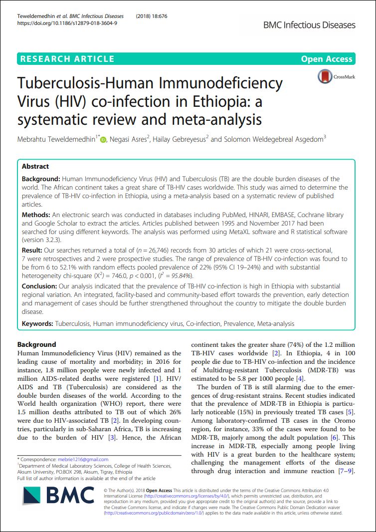 Tuberculosis-Human Immunodeficiency Virus (HIV) co-infection in Ethiopia: a systematic review and meta-analysis