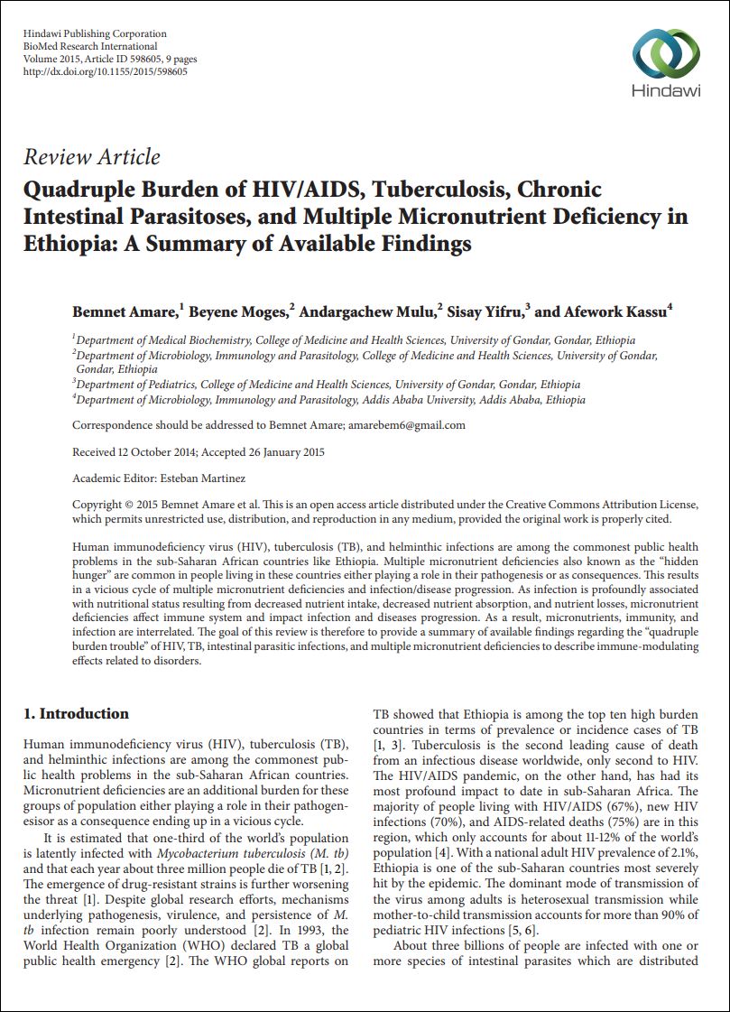 Quadruple Burden of HIV/AIDS, Tuberculosis, Chronic Intestinal Parasitoses, and Multiple Micronutrient Deficiency in Ethiopia: A Summary of Available Findings