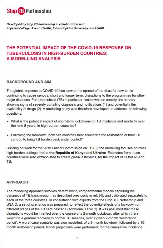 The Potential Impact of the COVID-19 Response on Tuberculosis in High-Burden Countries: A Modelling Analysis