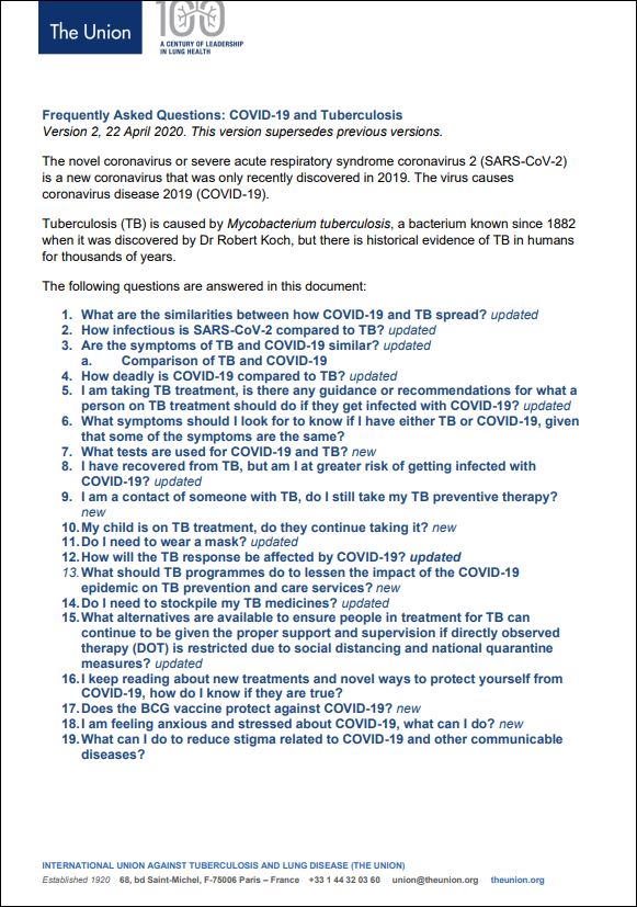 Frequently Asked Questions: COVID-19 and Tuberculosis