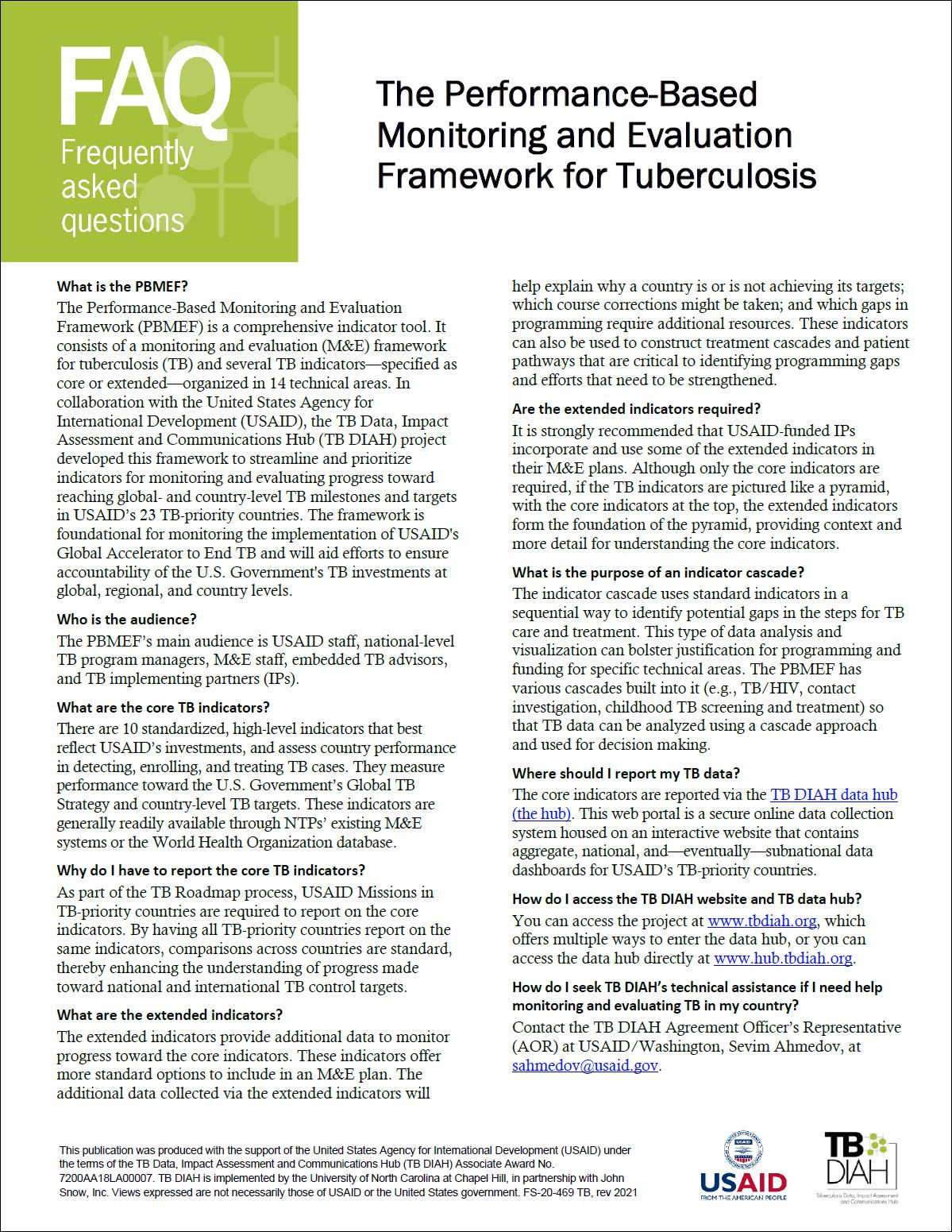 Frequently Asked Questions: The Performance-Based Monitoring and Evaluation Framework for Tuberculosis
