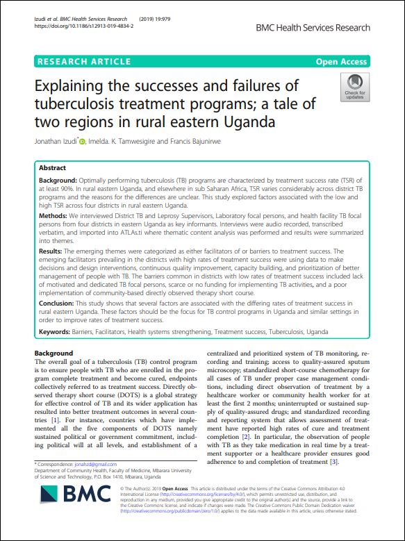 Explaining the successes and failures of tuberculosis treatment programs; a tale of two regions in rural eastern Uganda