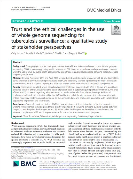 Trust and the ethical challenges in the use of whole genome sequencing for tuberculosis surveillance: A qualitative study of stakeholder perspectives