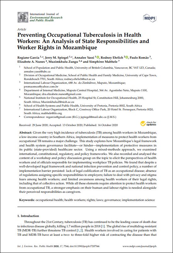 Preventing Occupational Tuberculosis in Health Workers: An Analysis of State Responsibilities and Worker Rights in Mozambique