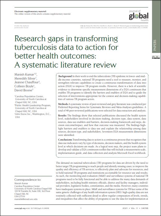 Research gaps in transforming tuberculosis data to action for better health outcomes: A systematic literature review
