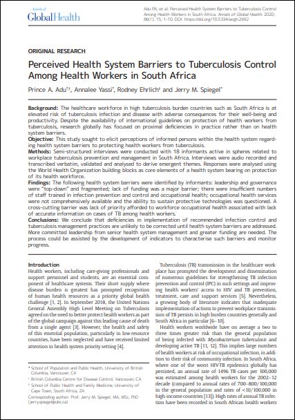 Perceived Health System Barriers to Tuberculosis Control Among Health Workers in South Africa