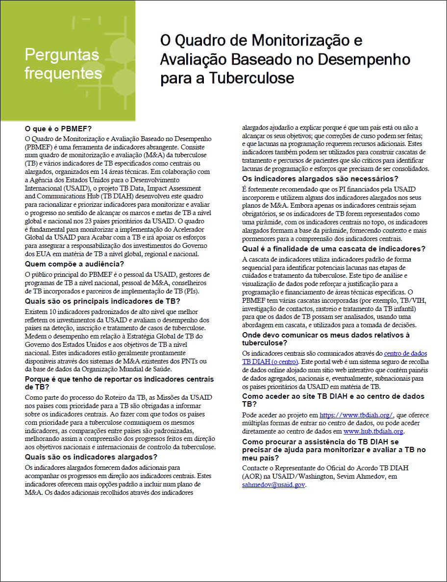 Perguntas Frequentes: O Quadro de Monitorização e Avaliação Baseado no Desempenho para a Tuberculose