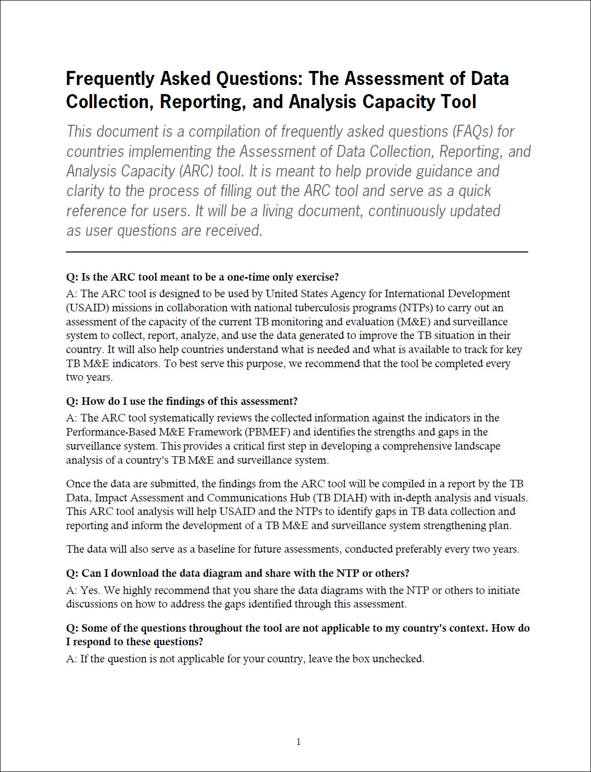 Frequently Asked Questions: The Assessment of Data Collection, Reporting, and Analysis Capacity Tool