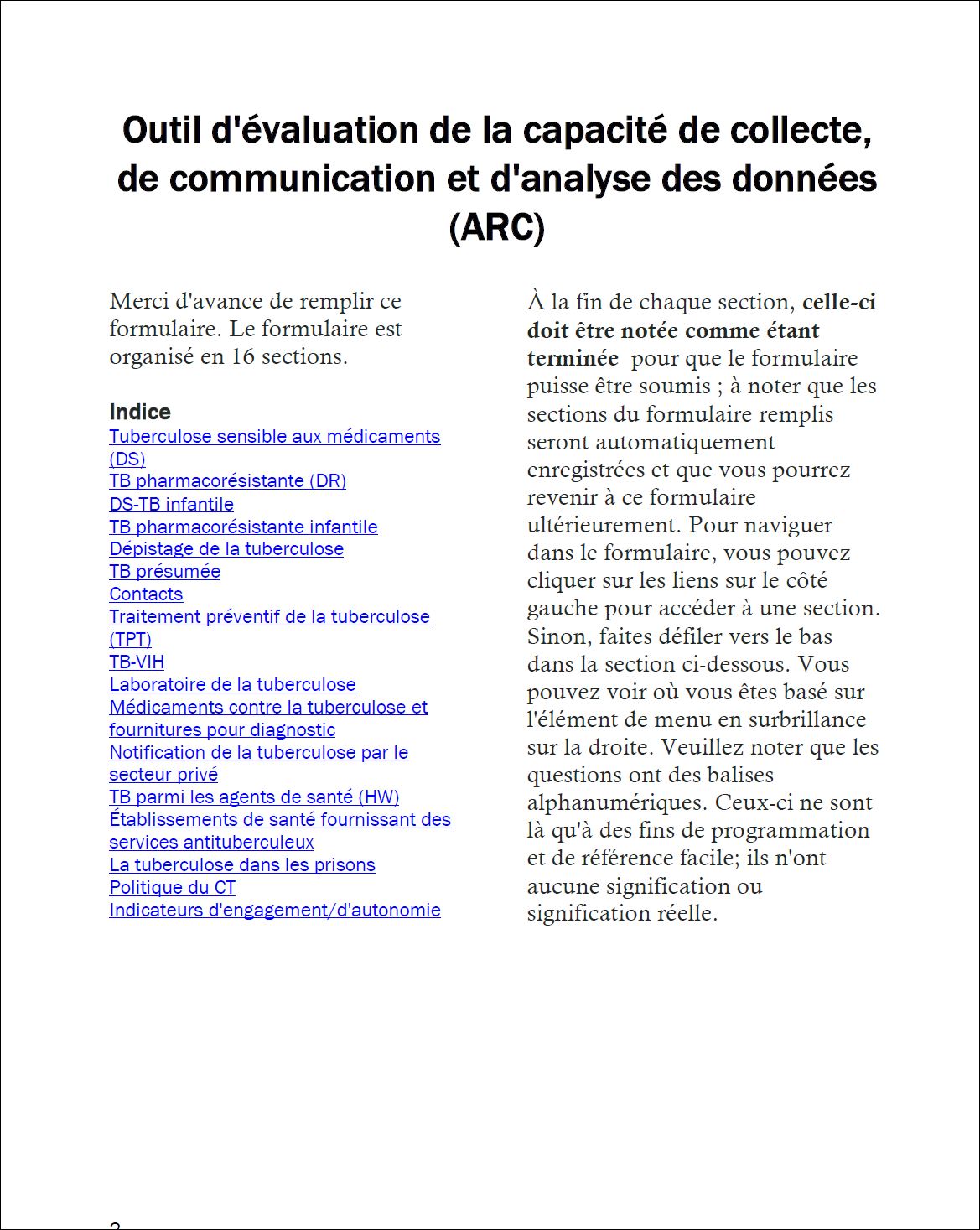 Outil d’évaluation de la capacité de collecte, de communication et d’analyse des données (ARC)