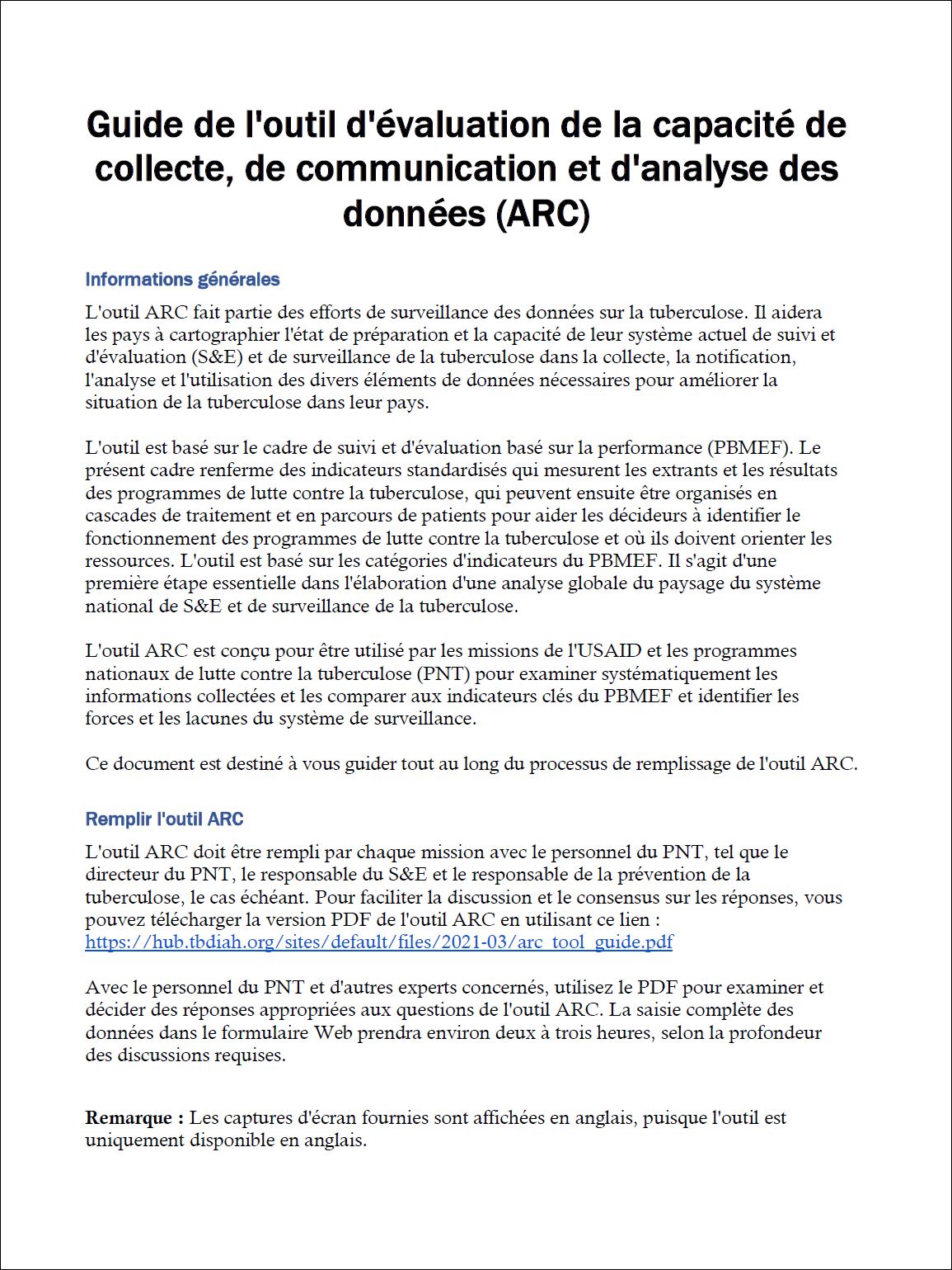 Guide de l’outil d’évaluation de la capacité de collecte, de communication et d’analyse des données (ARC)