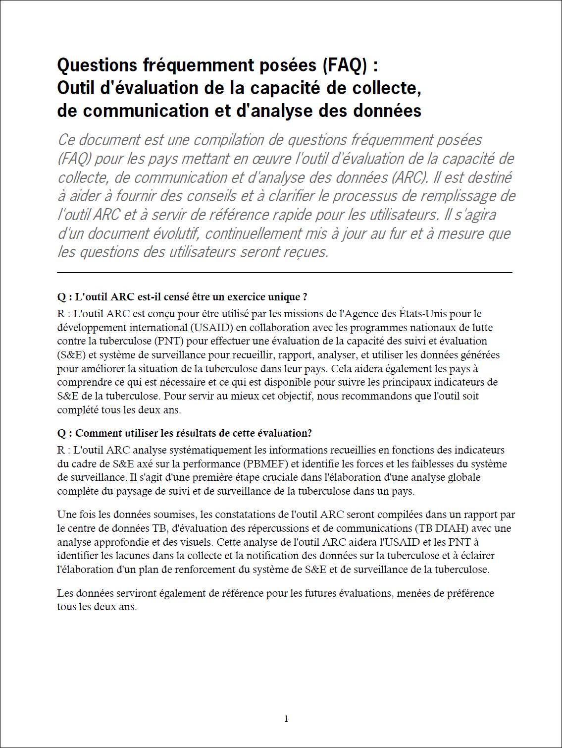 Questions fréquemment posées (FAQ) : Outil d’évaluation de la capacité de collecte, de communication et d’analyse des données