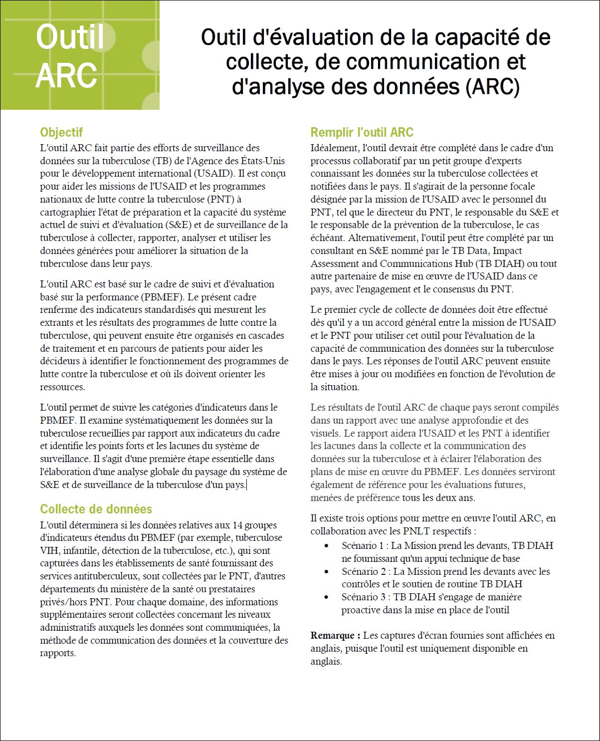 Outil d’évaluation de la capacité de collecte, de communication et d’analyse des données (ARC)