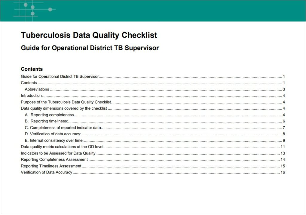 Tuberculosis Data Quality Checklist: Guide for Operational District TB ...