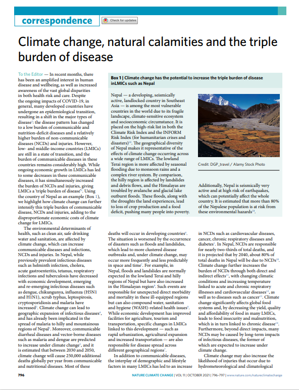 Climate change, natural calamities and the triple burden of disease