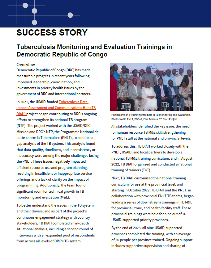 Success Story: Tuberculosis Monitoring and Evaluation Trainings in Democratic Republic of Congo